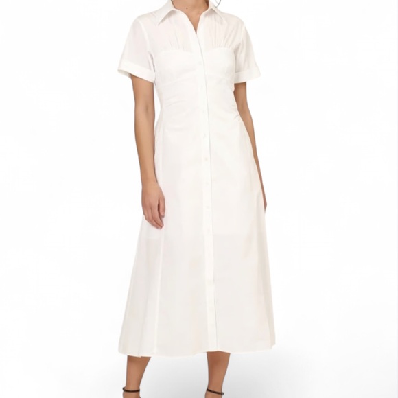 NICHOLAS Dresses & Skirts - NICHOLAS Tenley Shirt Dress White Corset Cotton Poplin Midi Quiet Luxury Size 6